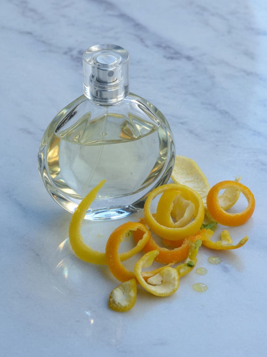 Clear bottle with citrus peel