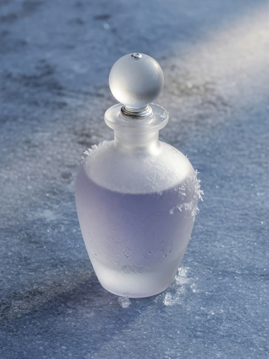 Frosted bottle on ice